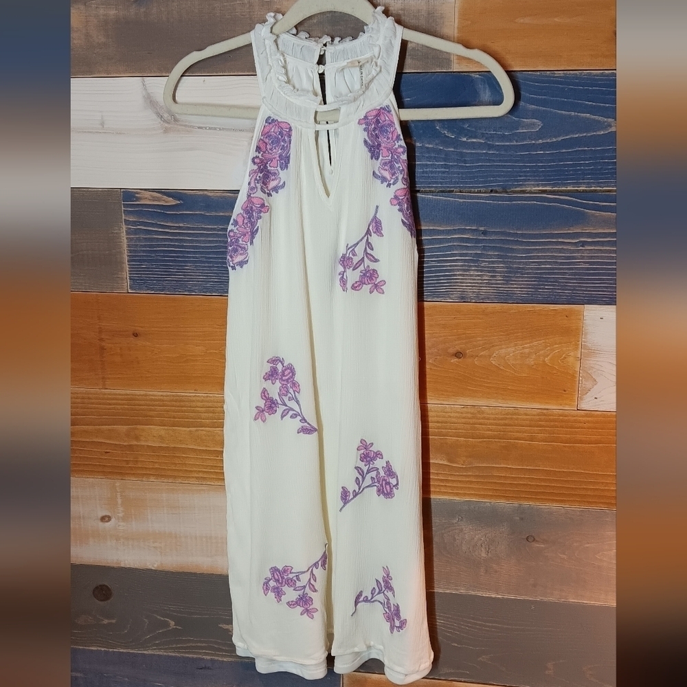 Entro Dress Floral Minidress Cream Embroidered M